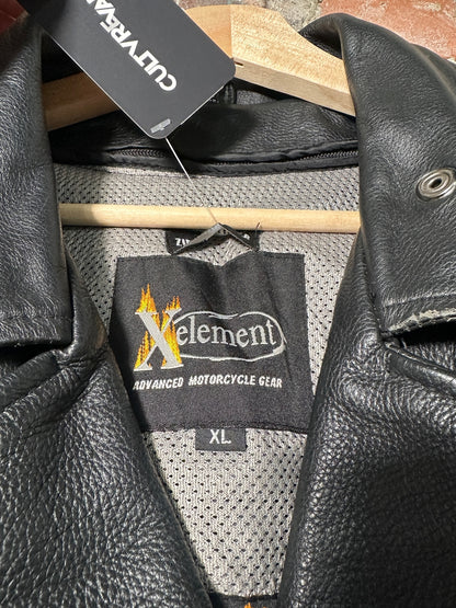 Vtg Xelement Leather Biker Jacket Sz XL