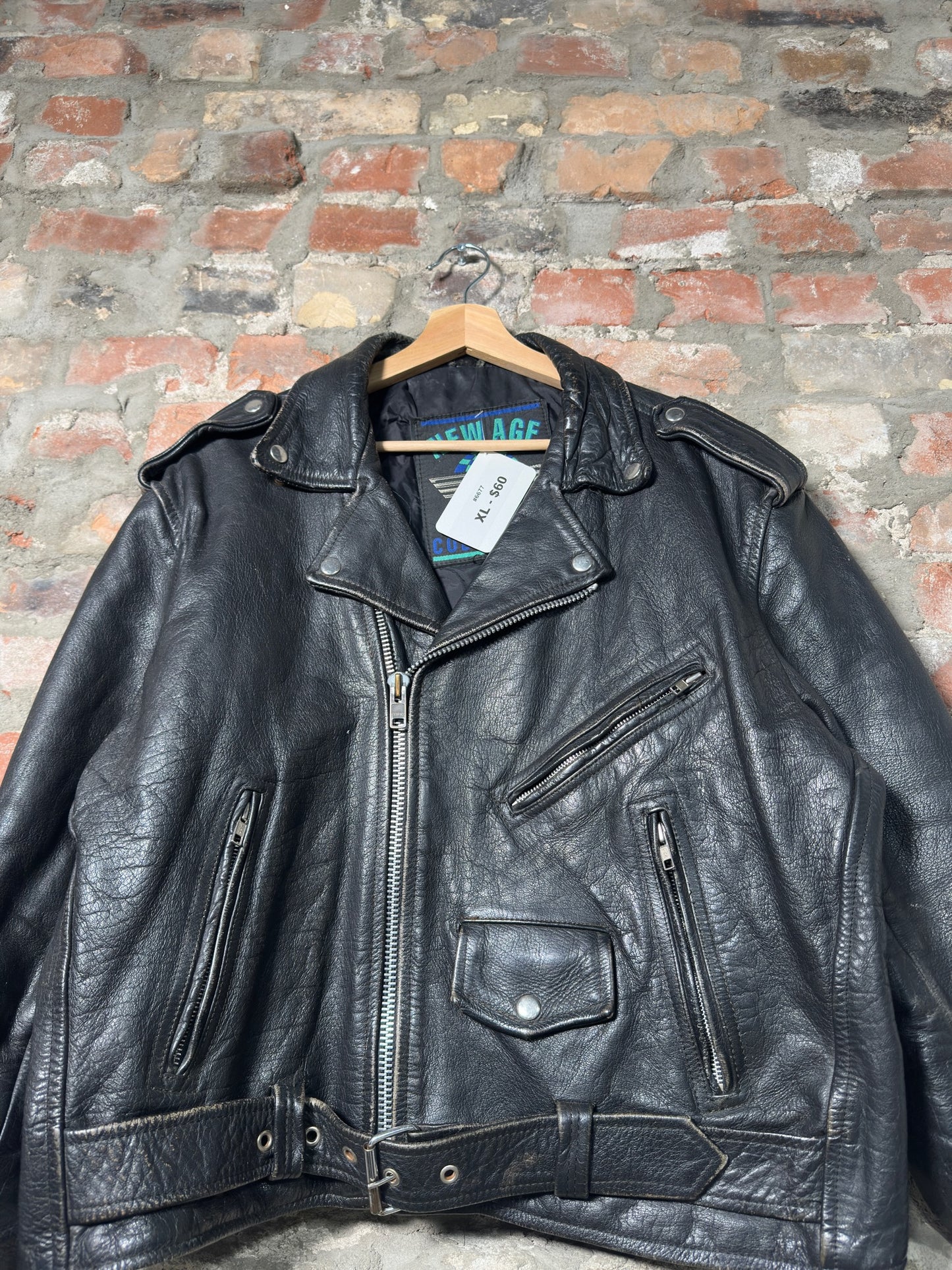 Vtg New Age Leather Biker Jacket Sz XL