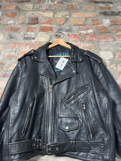 Vtg New Age Leather Biker Jacket Sz XL