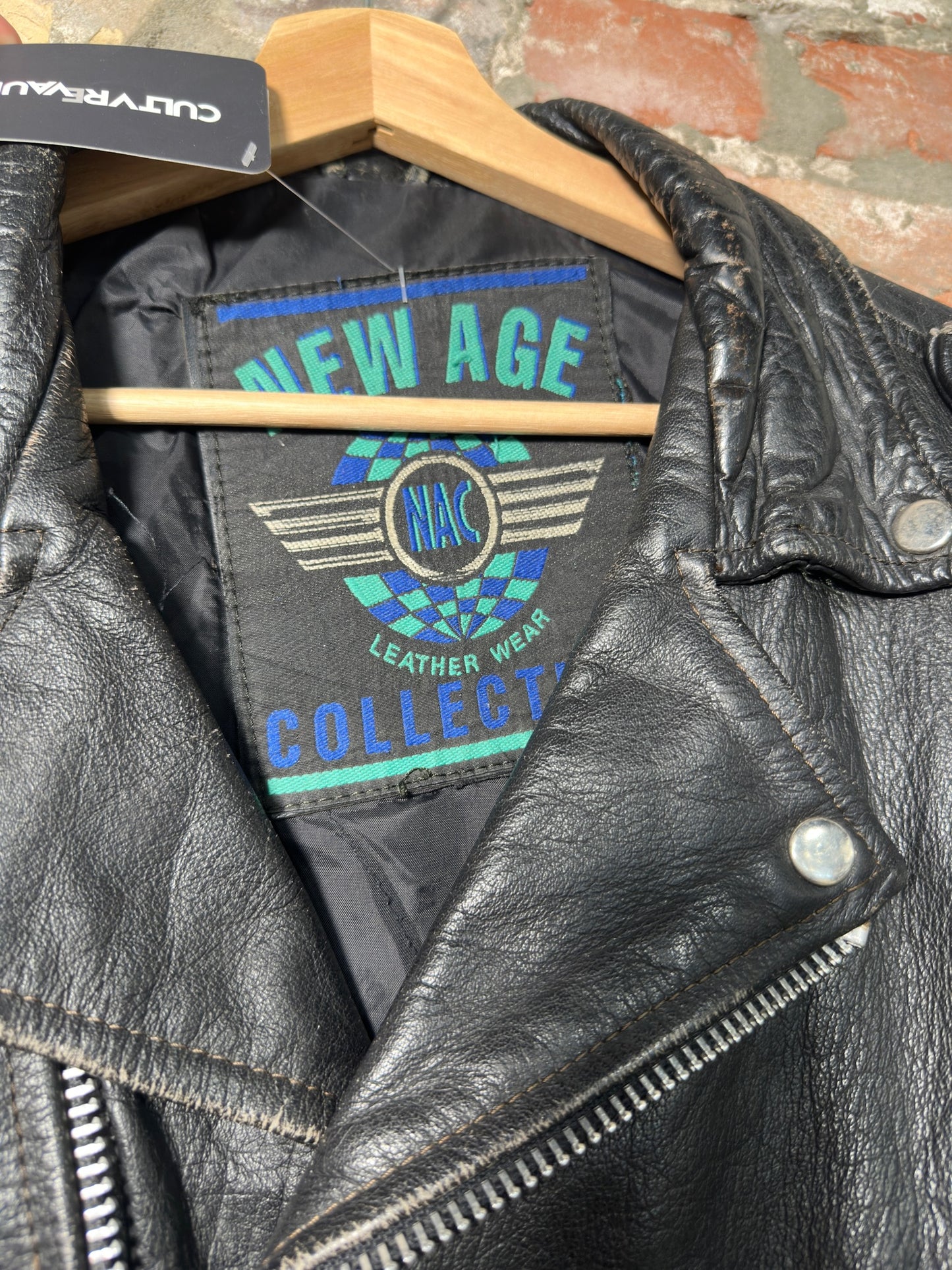 Vtg New Age Leather Biker Jacket Sz XL