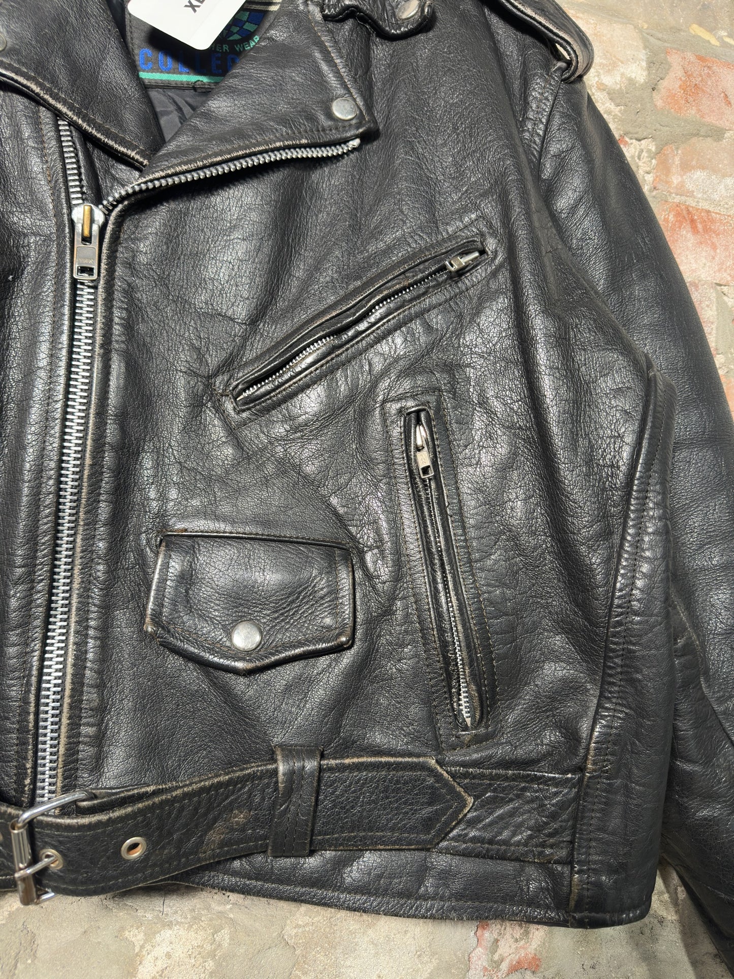 Vtg New Age Leather Biker Jacket Sz XL