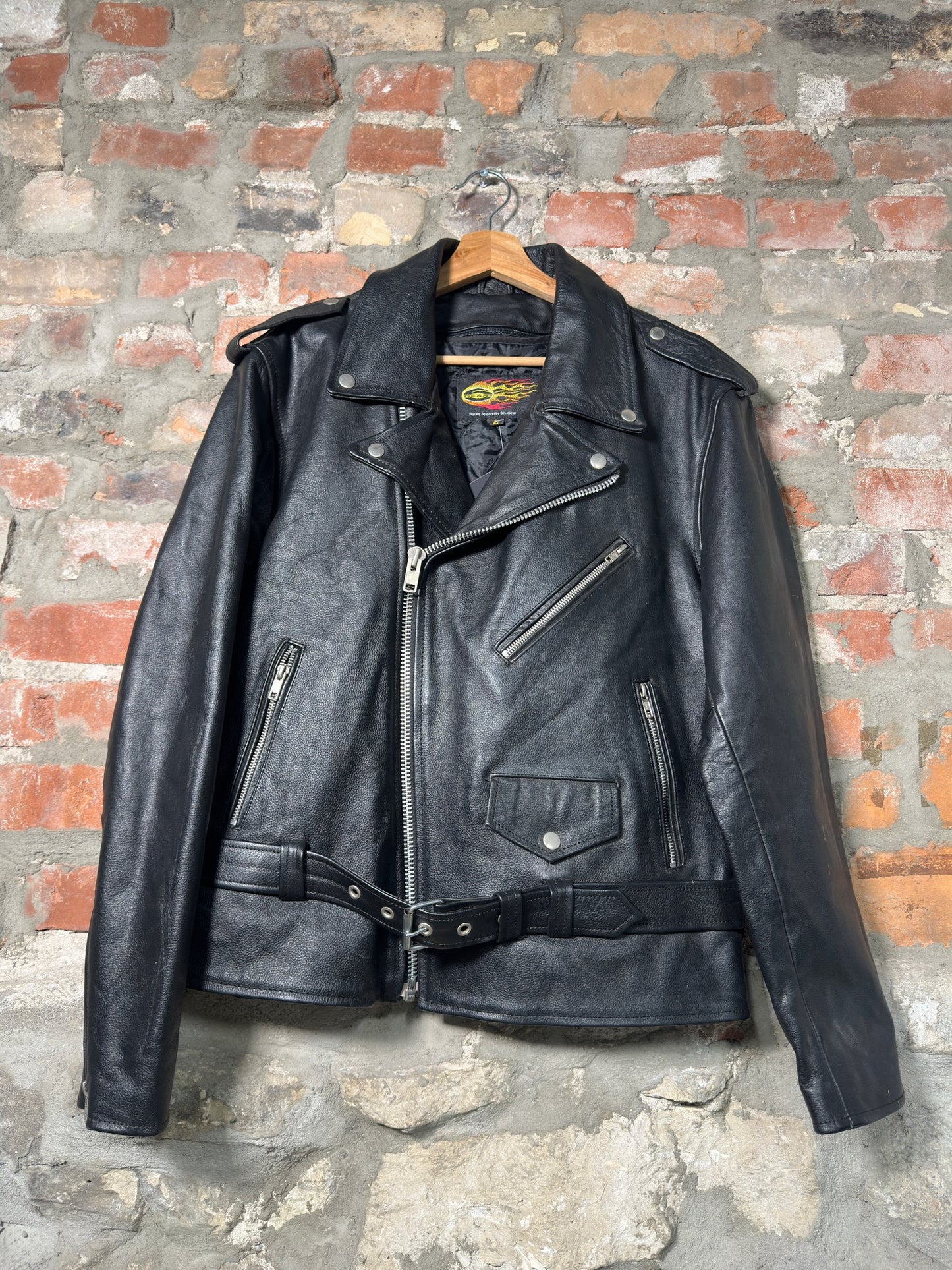 Vtg Racing Apparel Leather Biker Jacket Sz L