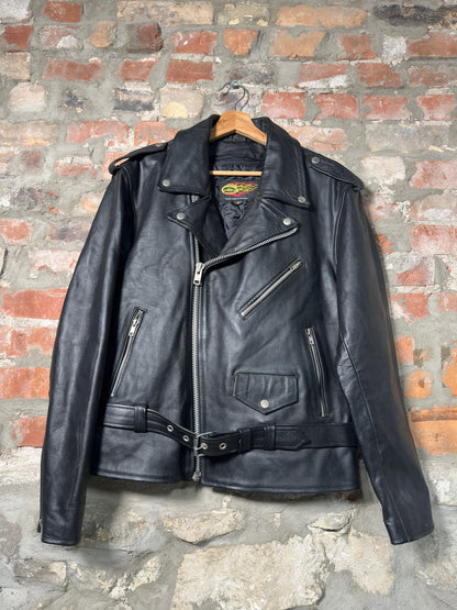 Vtg Racing Apparel Leather Biker Jacket Sz L