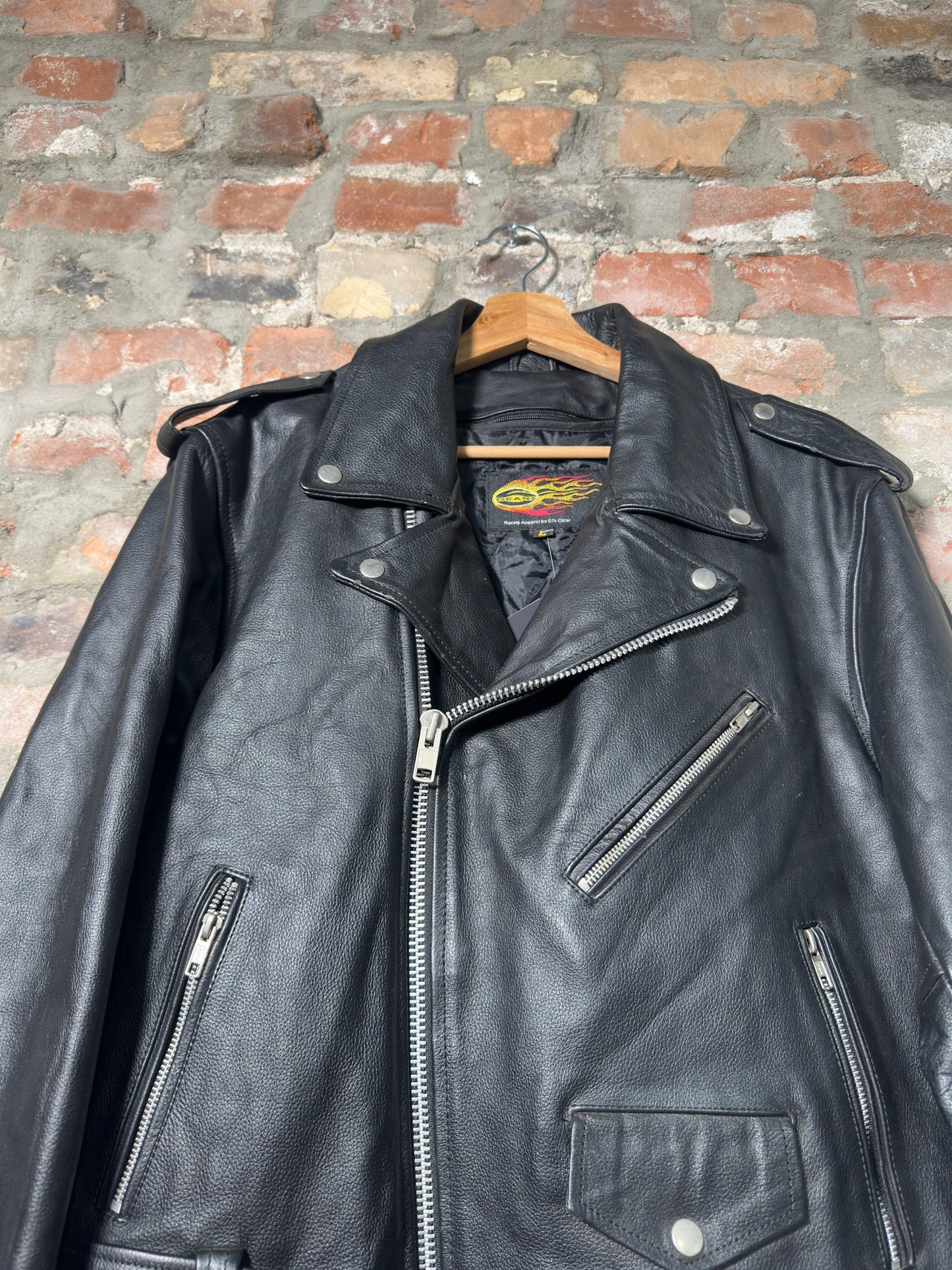 Vtg Racing Apparel Leather Biker Jacket Sz L