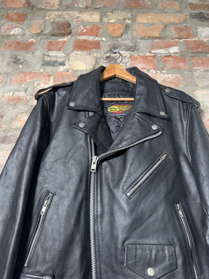 Vtg Racing Apparel Leather Biker Jacket Sz L