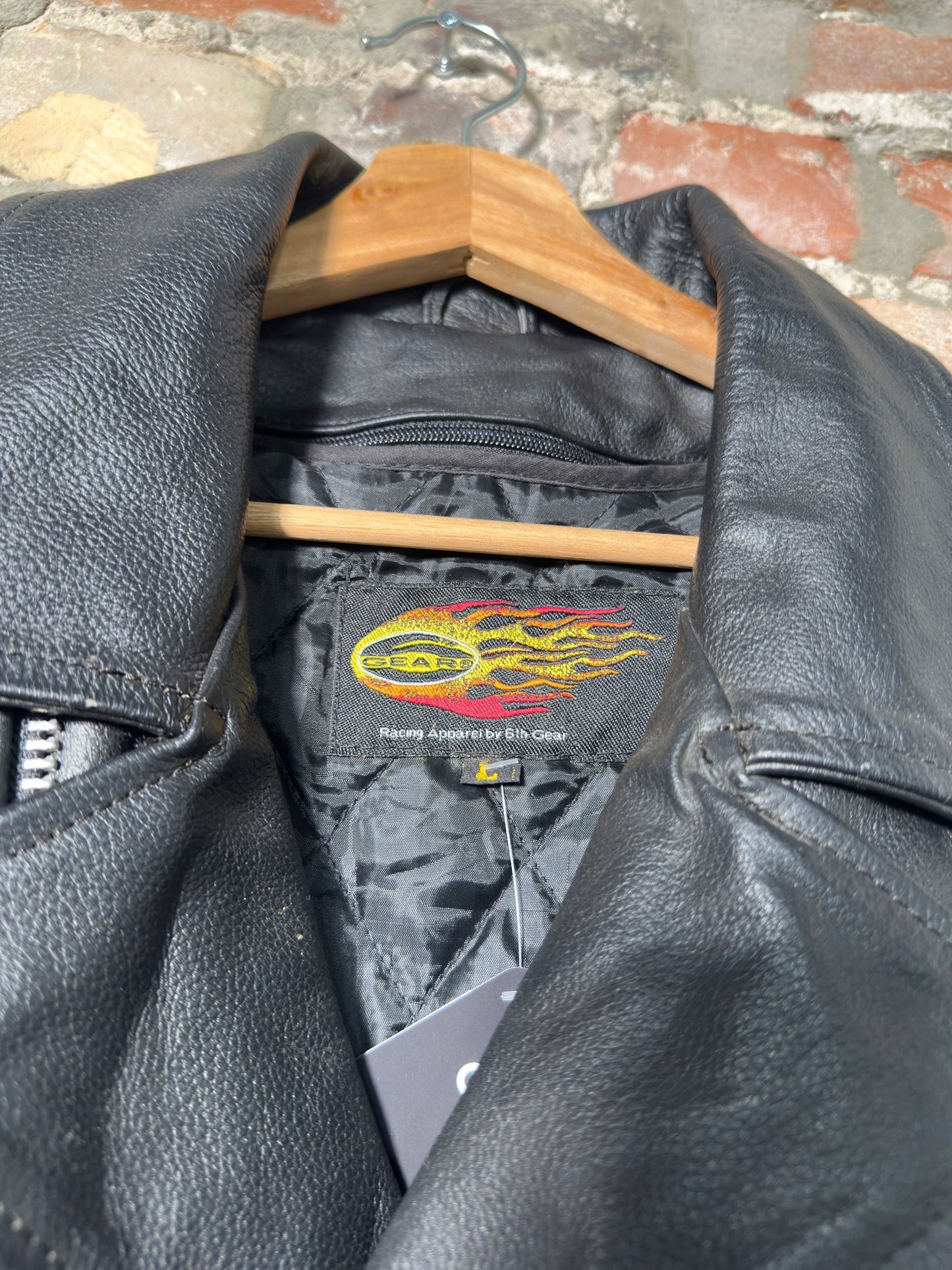 Vtg Racing Apparel Leather Biker Jacket Sz L