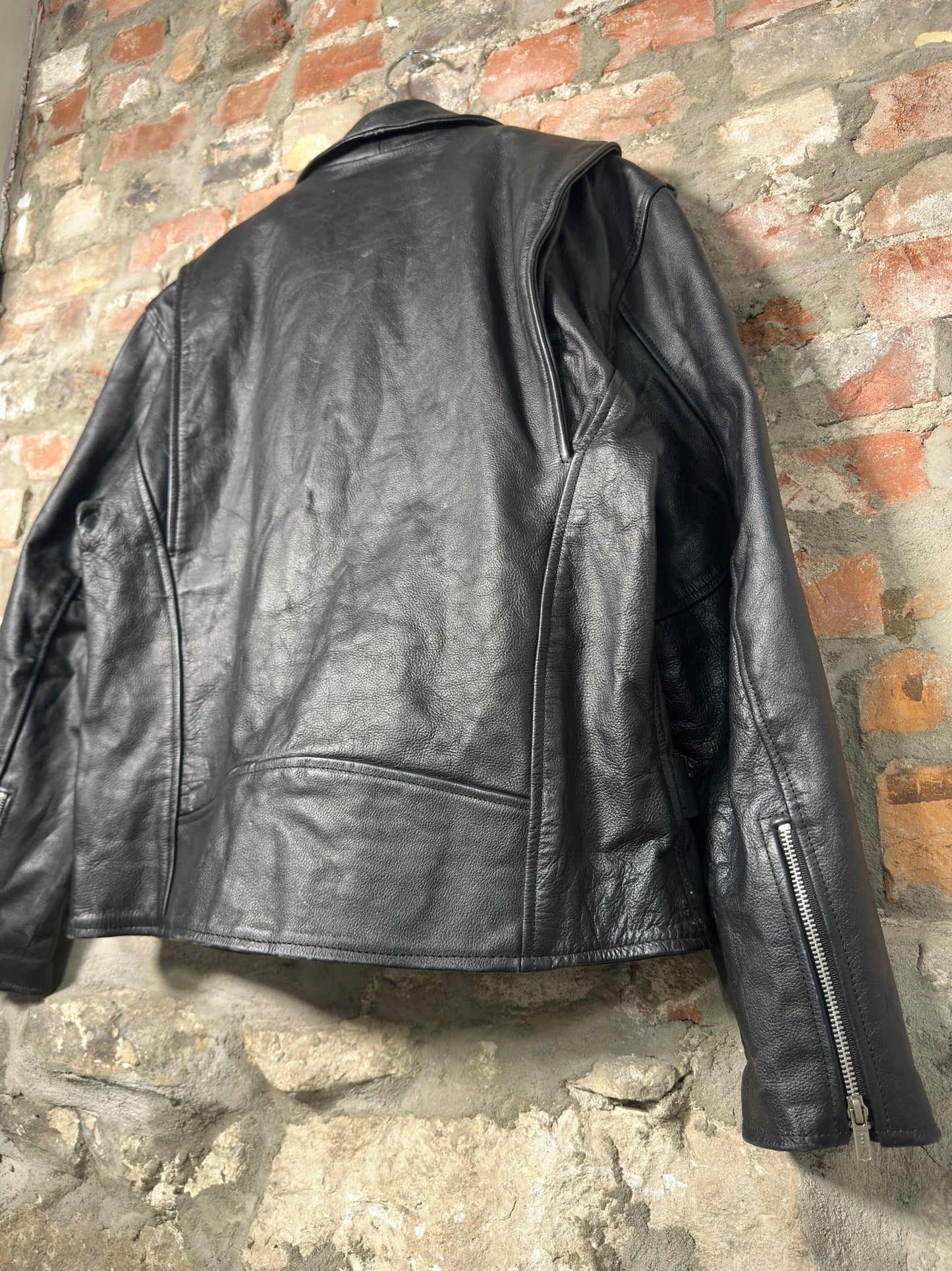 Vtg Racing Apparel Leather Biker Jacket Sz L