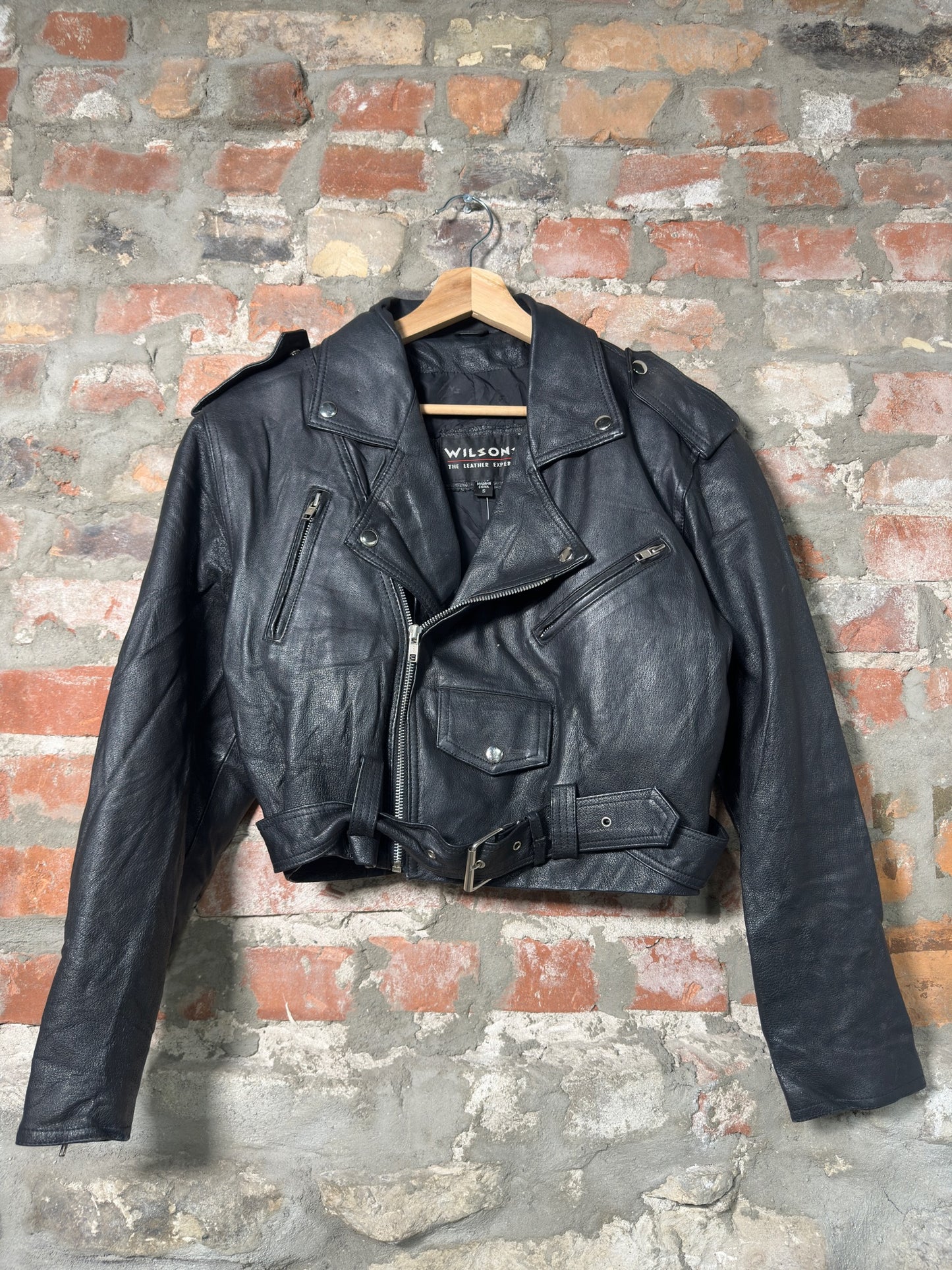 Vtg Wilsons Leather Biker Jacket Sz S