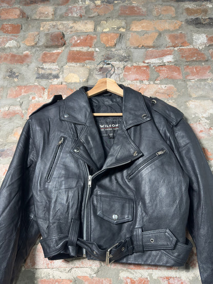 Vtg Wilsons Leather Biker Jacket Sz S
