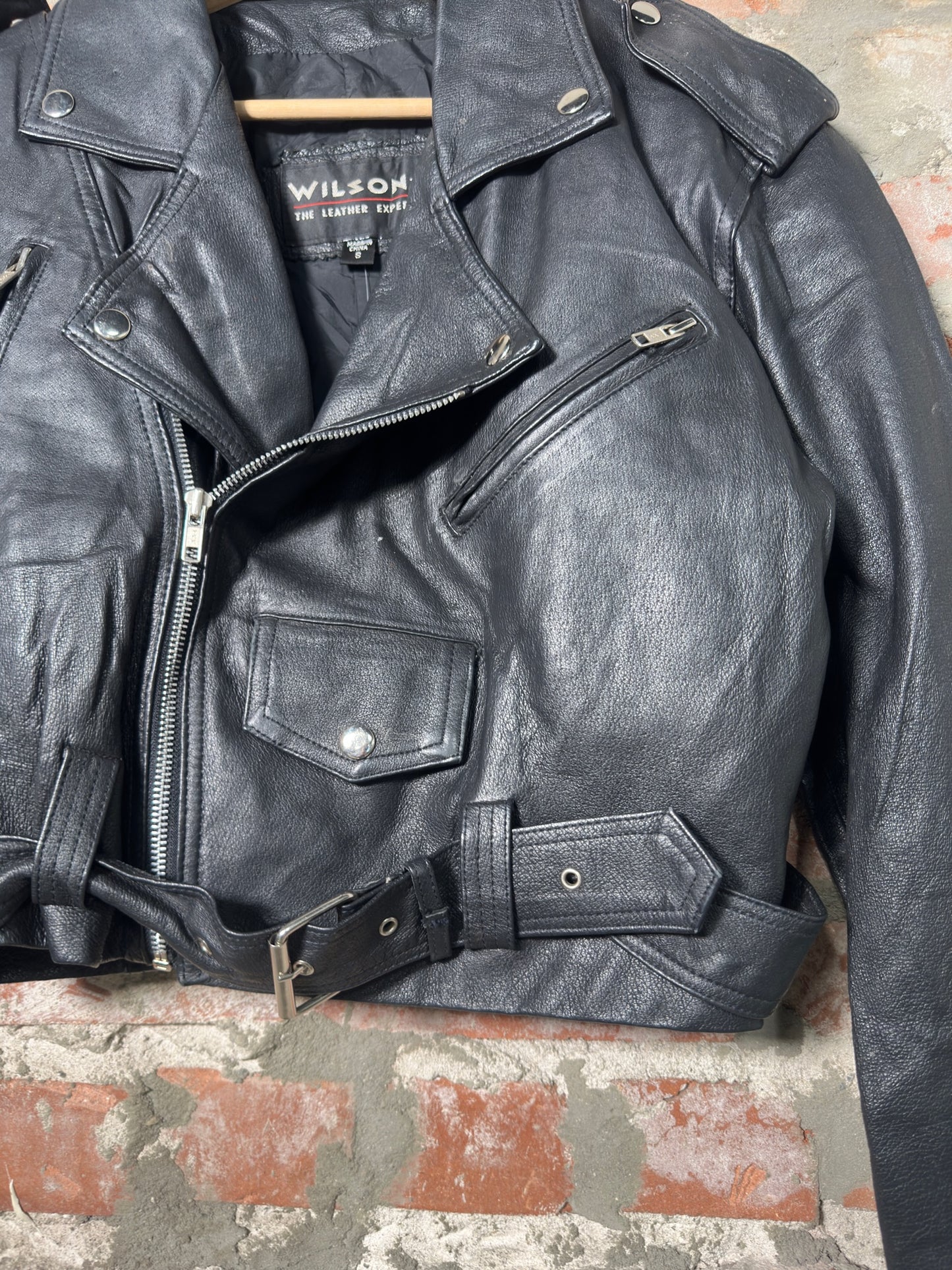 Vtg Wilsons Leather Biker Jacket Sz S