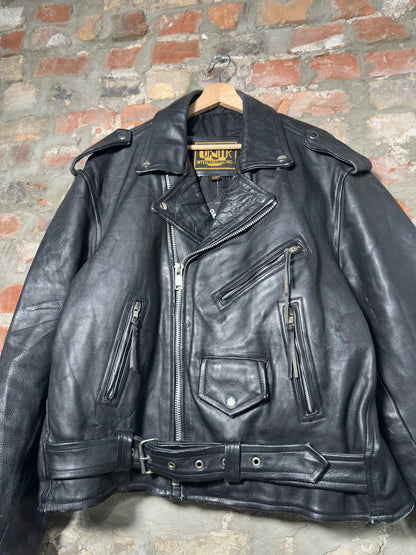 Vtg Unik International Leather Biker Jacket Sz L