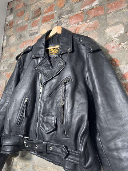 Vtg Unik International Leather Biker Jacket Sz L