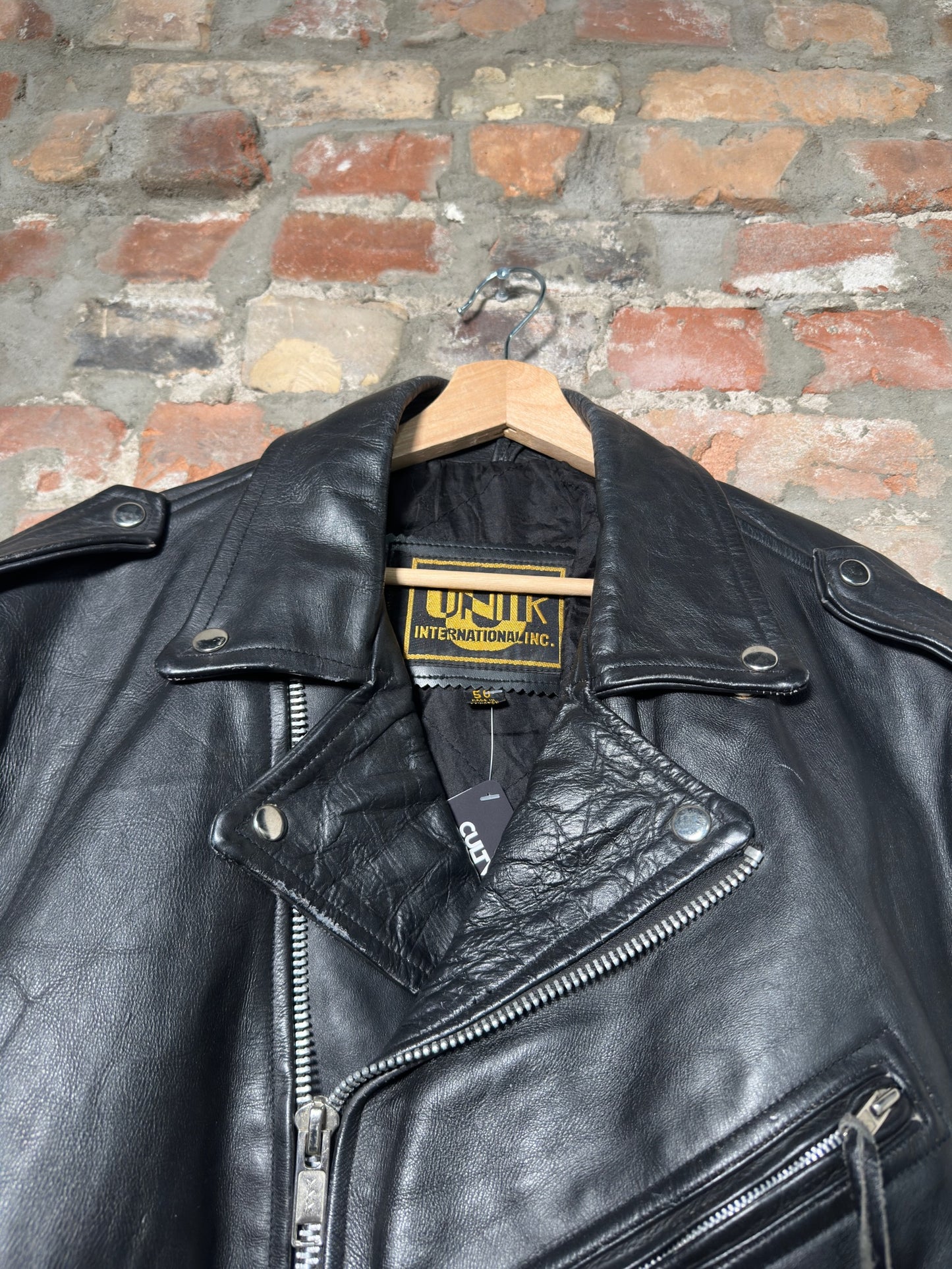 Vtg Unik International Leather Biker Jacket Sz L