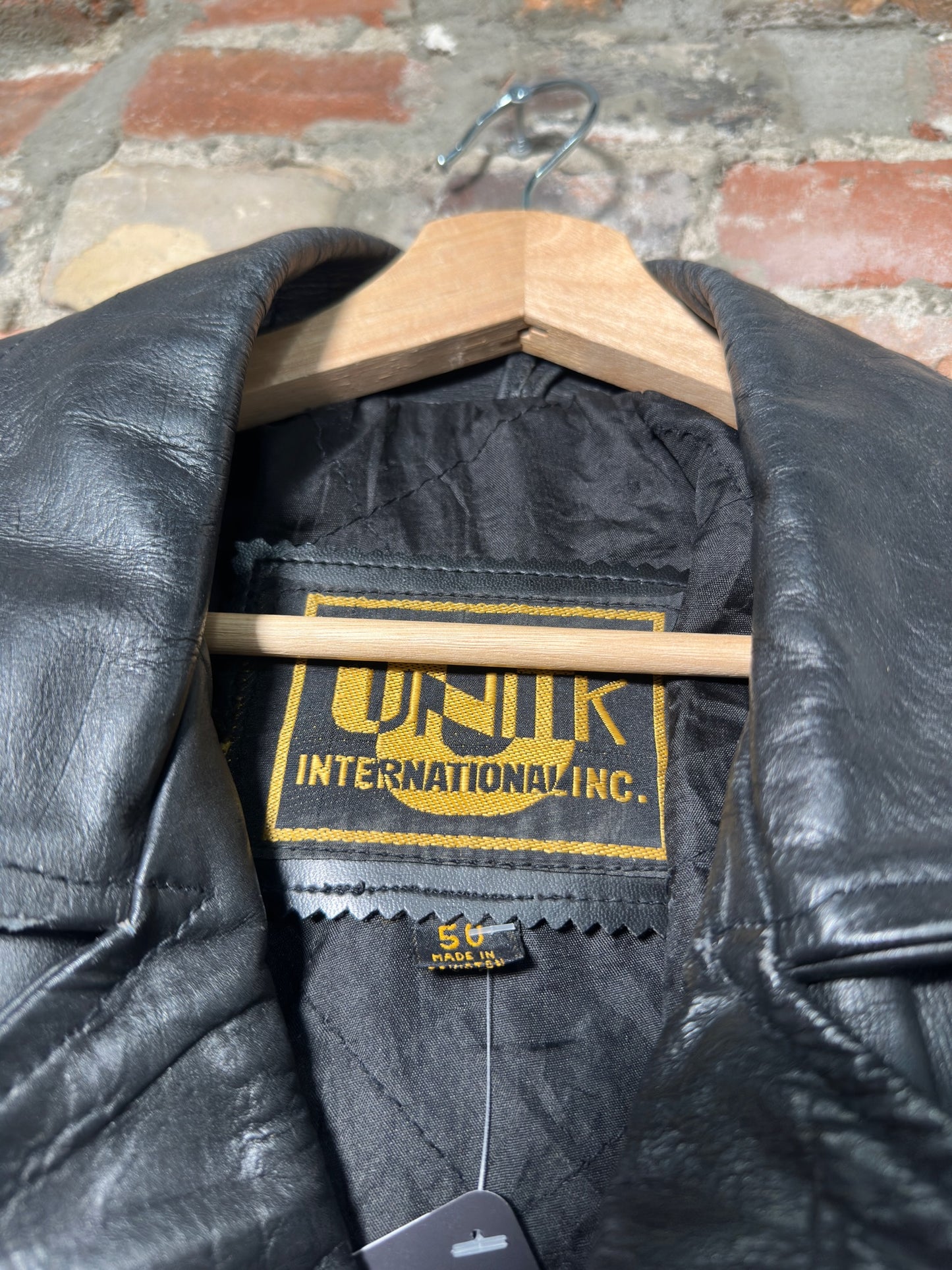 Vtg Unik International Leather Biker Jacket Sz L