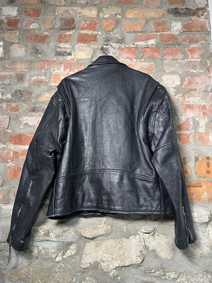 Vtg Unik International Leather Biker Jacket Sz L