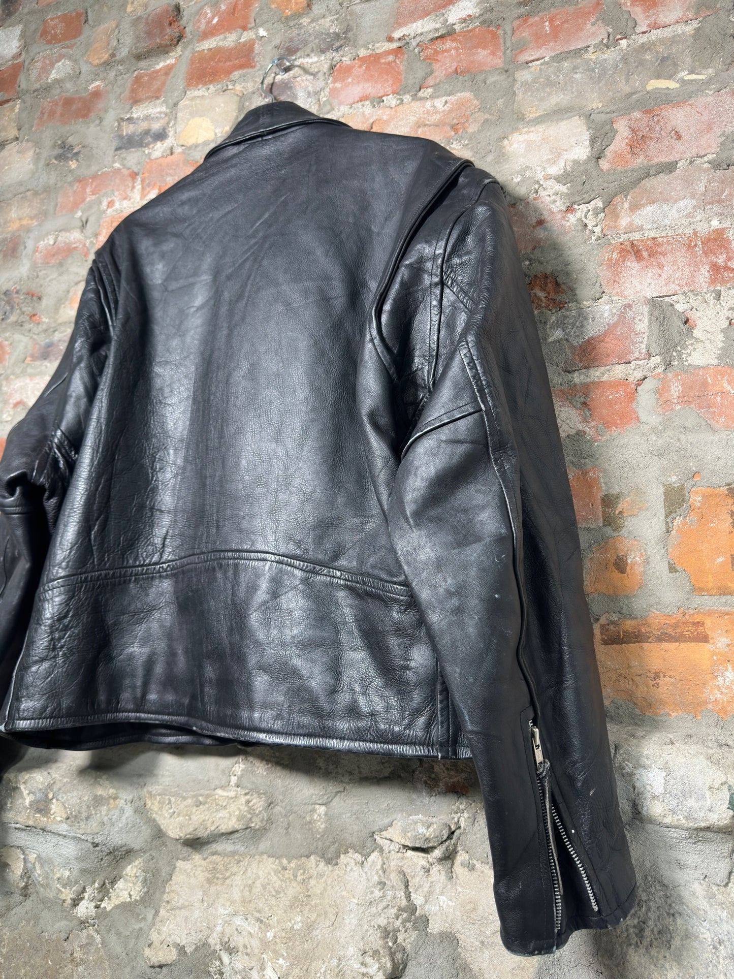 Vtg Unik International Leather Biker Jacket Sz L