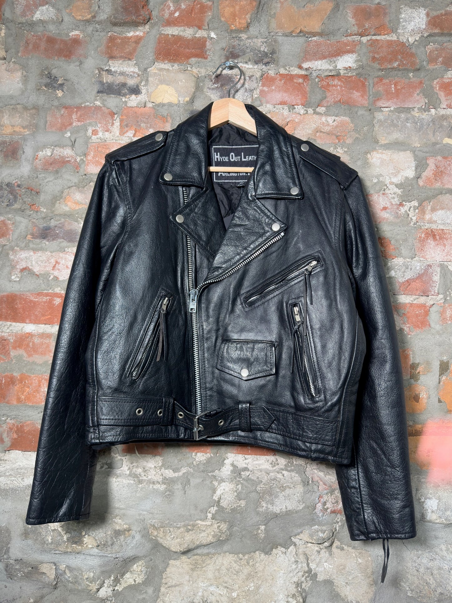 Vtg Hide Out Leather Biker Jacket Sz M
