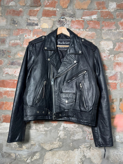 Vtg Hide Out Leather Biker Jacket Sz M