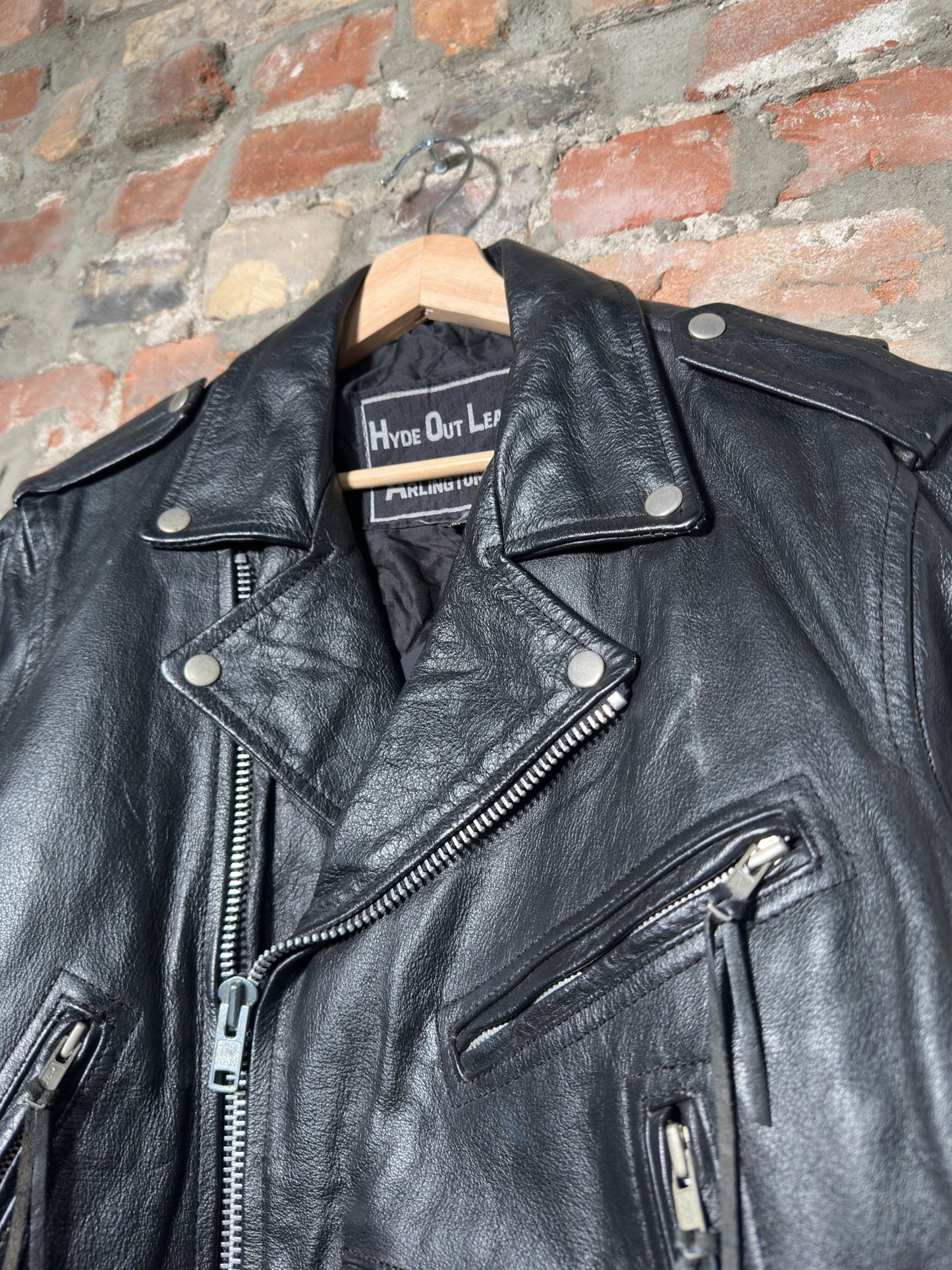 Vtg Hide Out Leather Biker Jacket Sz M