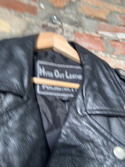 Vtg Hide Out Leather Biker Jacket Sz M