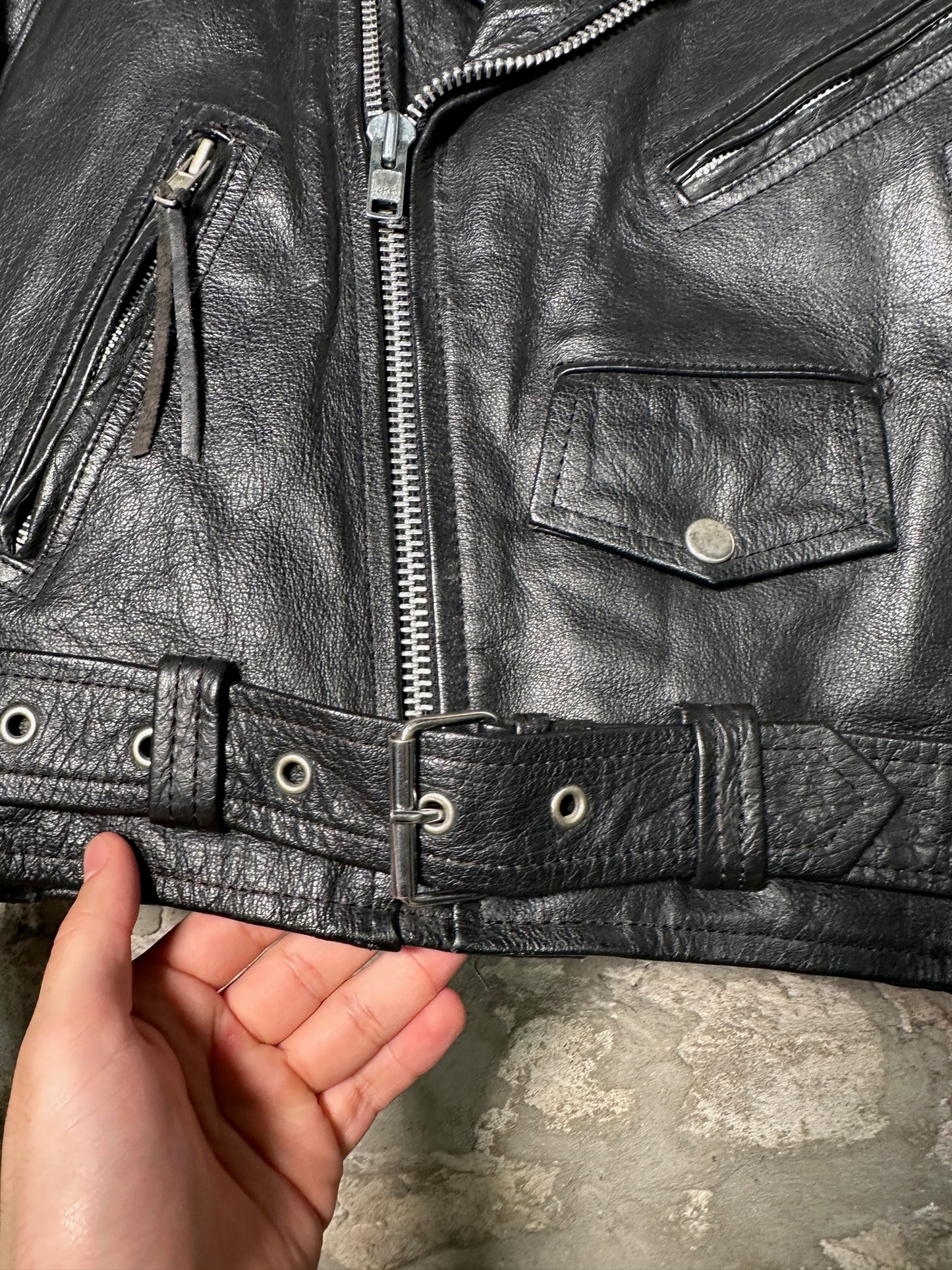 Vtg Hide Out Leather Biker Jacket Sz M