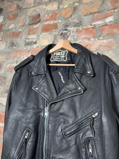 Vtg First Genuine Leather Biker Jacket Sz L