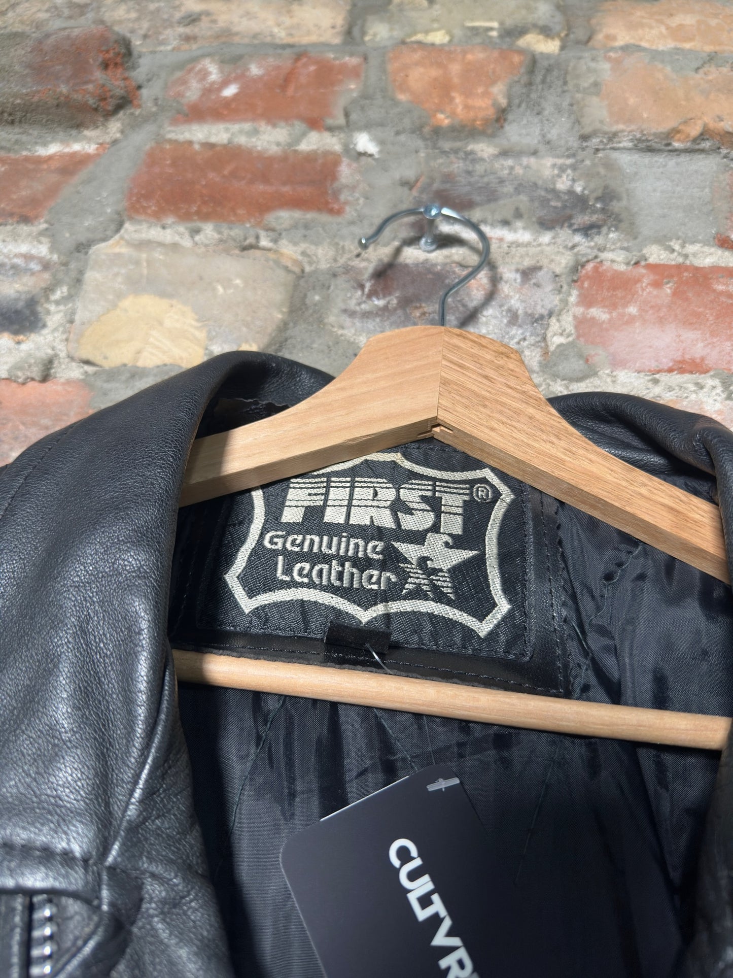 Vtg First Genuine Leather Biker Jacket Sz L