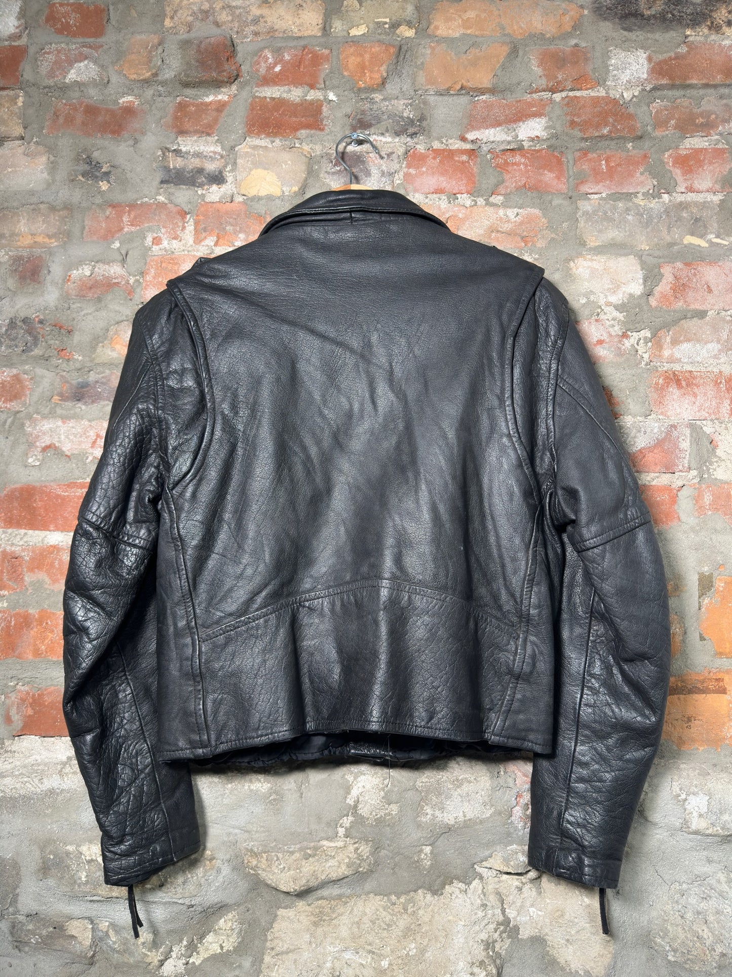 Vtg First Genuine Leather Biker Jacket Sz L