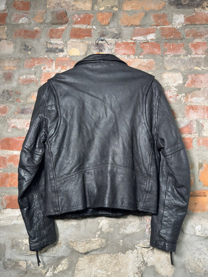 Vtg First Genuine Leather Biker Jacket Sz L