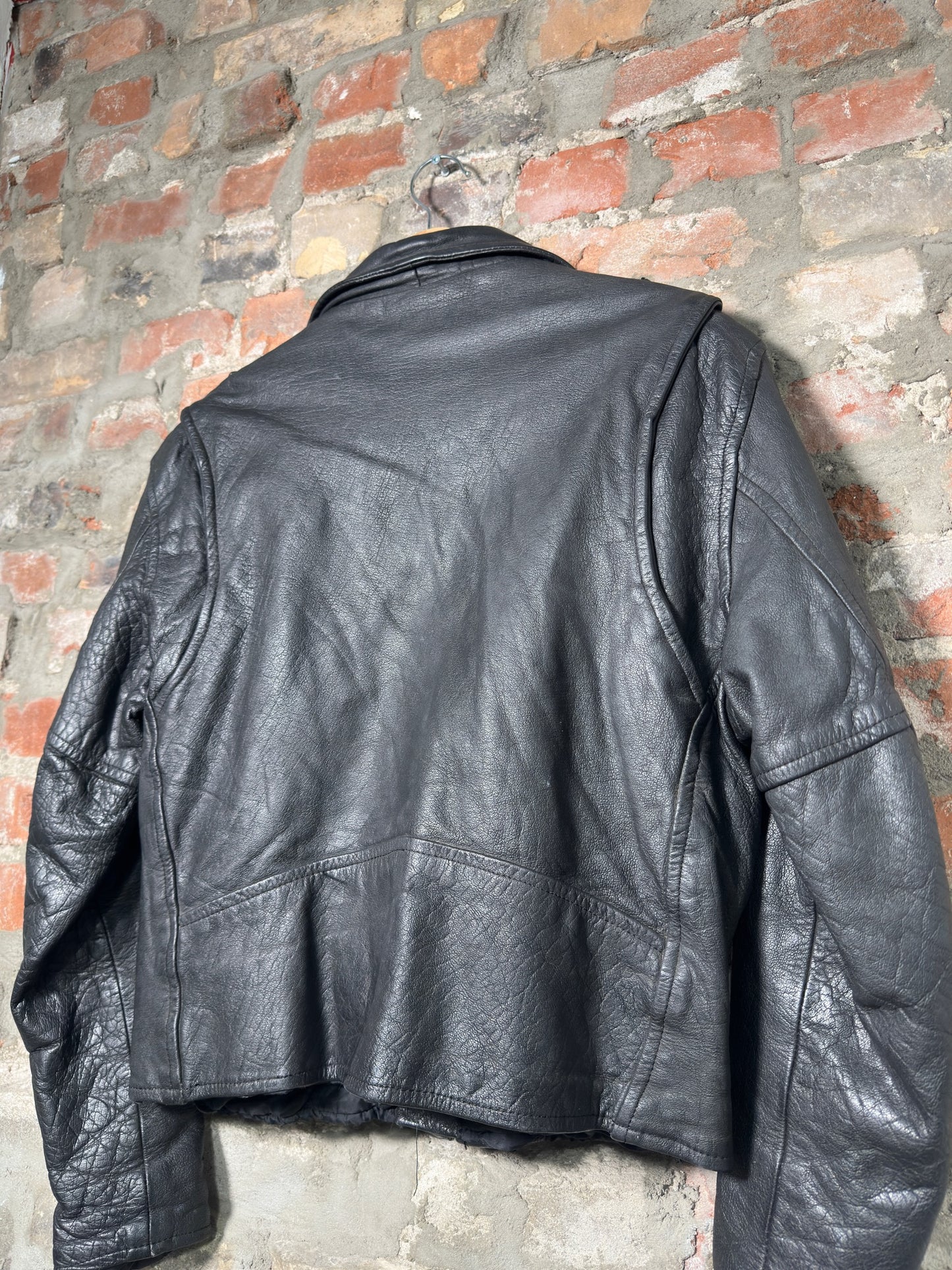 Vtg First Genuine Leather Biker Jacket Sz L