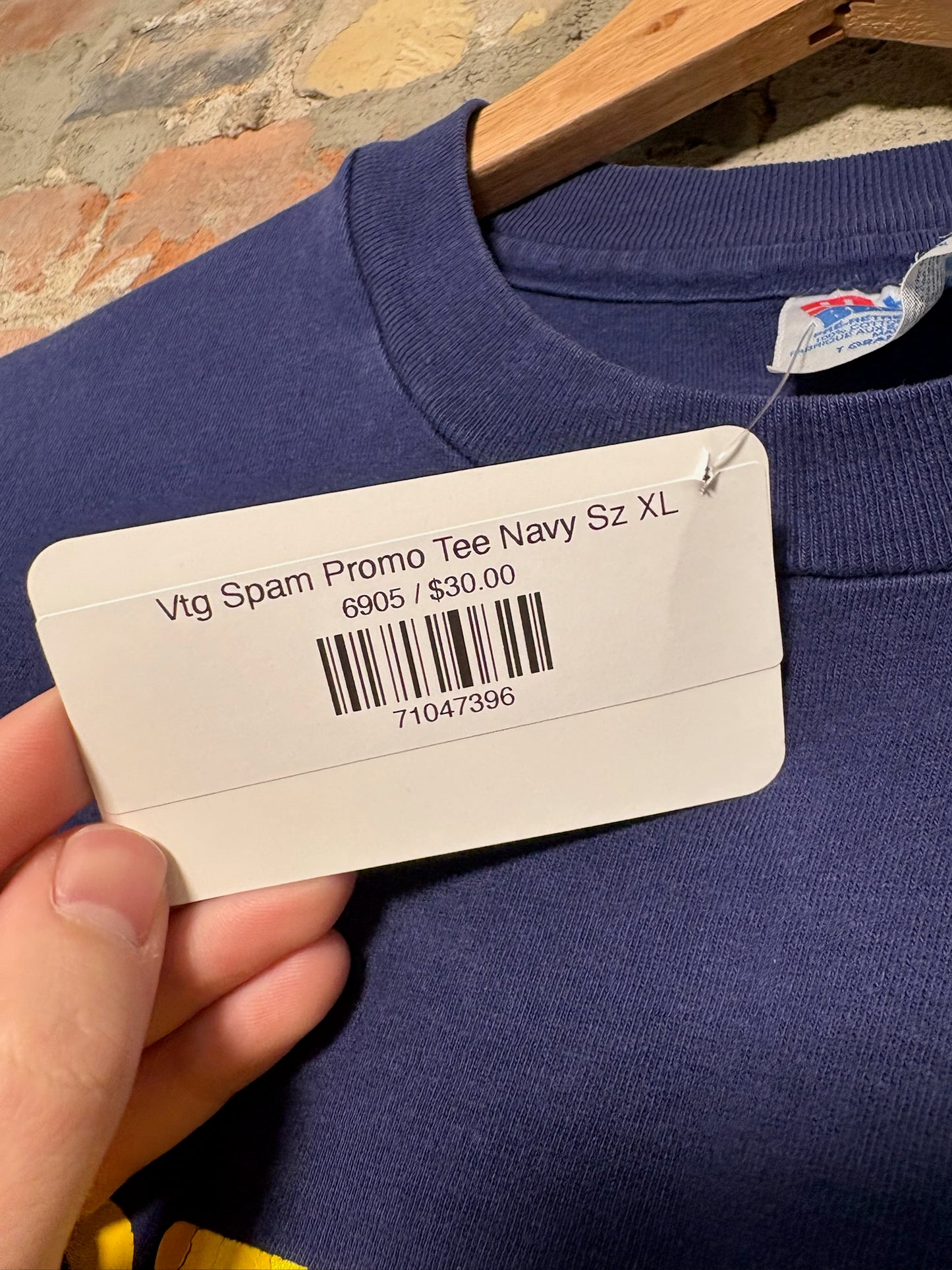 Vtg Spam Promo Tee Navy Sz XL
