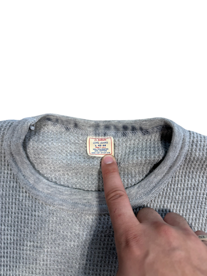(L) Vintage 80s Grey Waffle Long Sleeve Undershirt