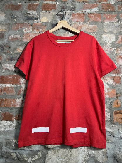 Off White Diagonal Stripes Tee Red Sz S