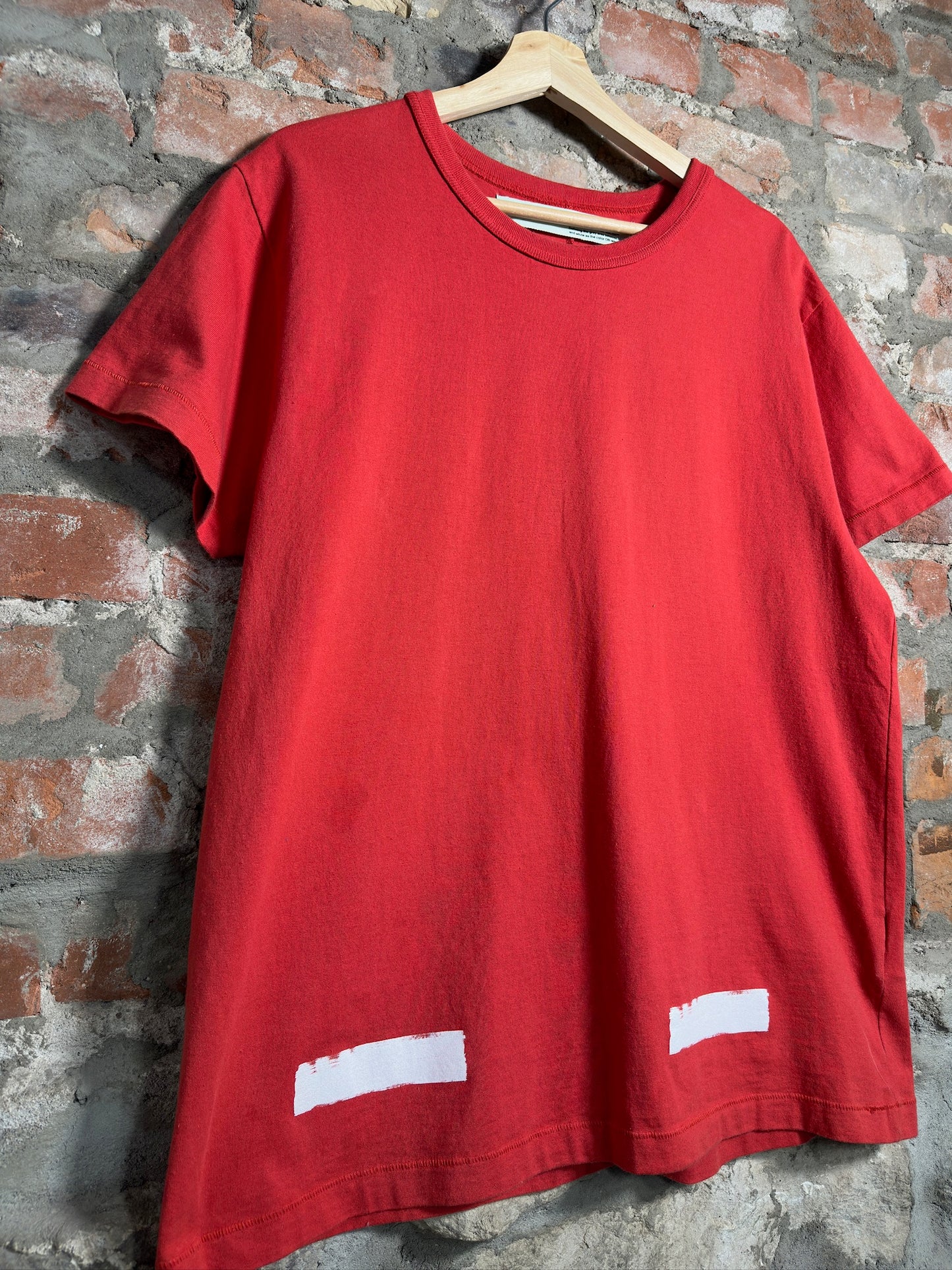 Off White Diagonal Stripes Tee Red Sz S