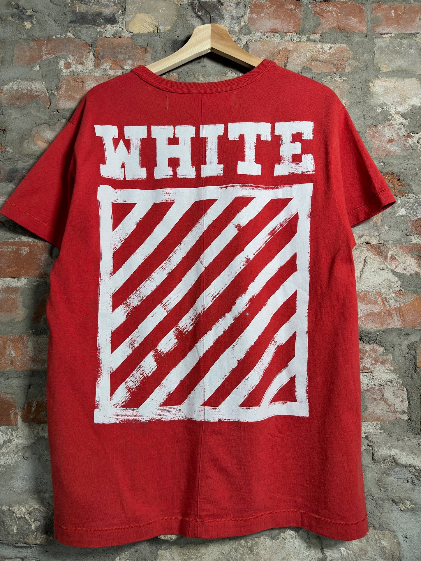 Off White Diagonal Stripes Tee Red Sz S