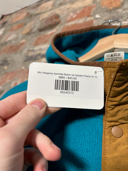 90s Patagonia Synchilla Button Up Hooded Fleece Sz XL