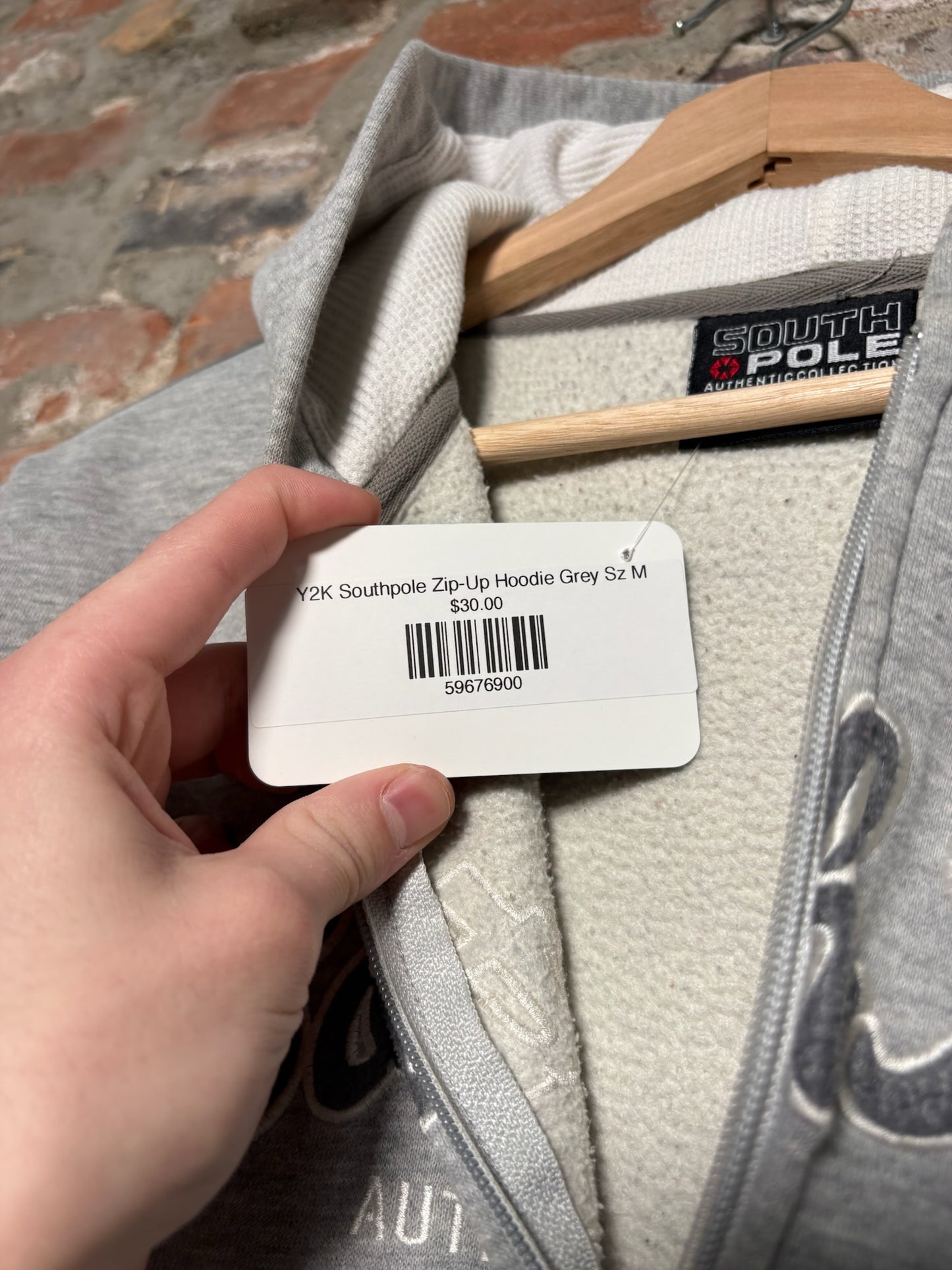 Y2K Southpole Zip-Up Hoodie Grey Sz M