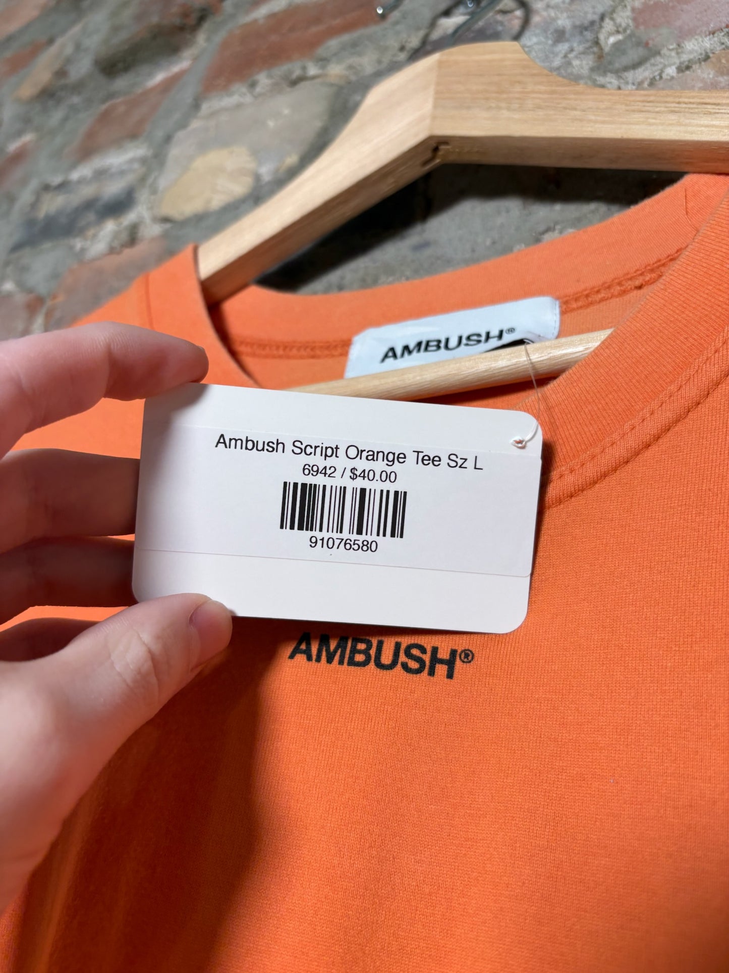 Ambush Script Orange Tee Sz L