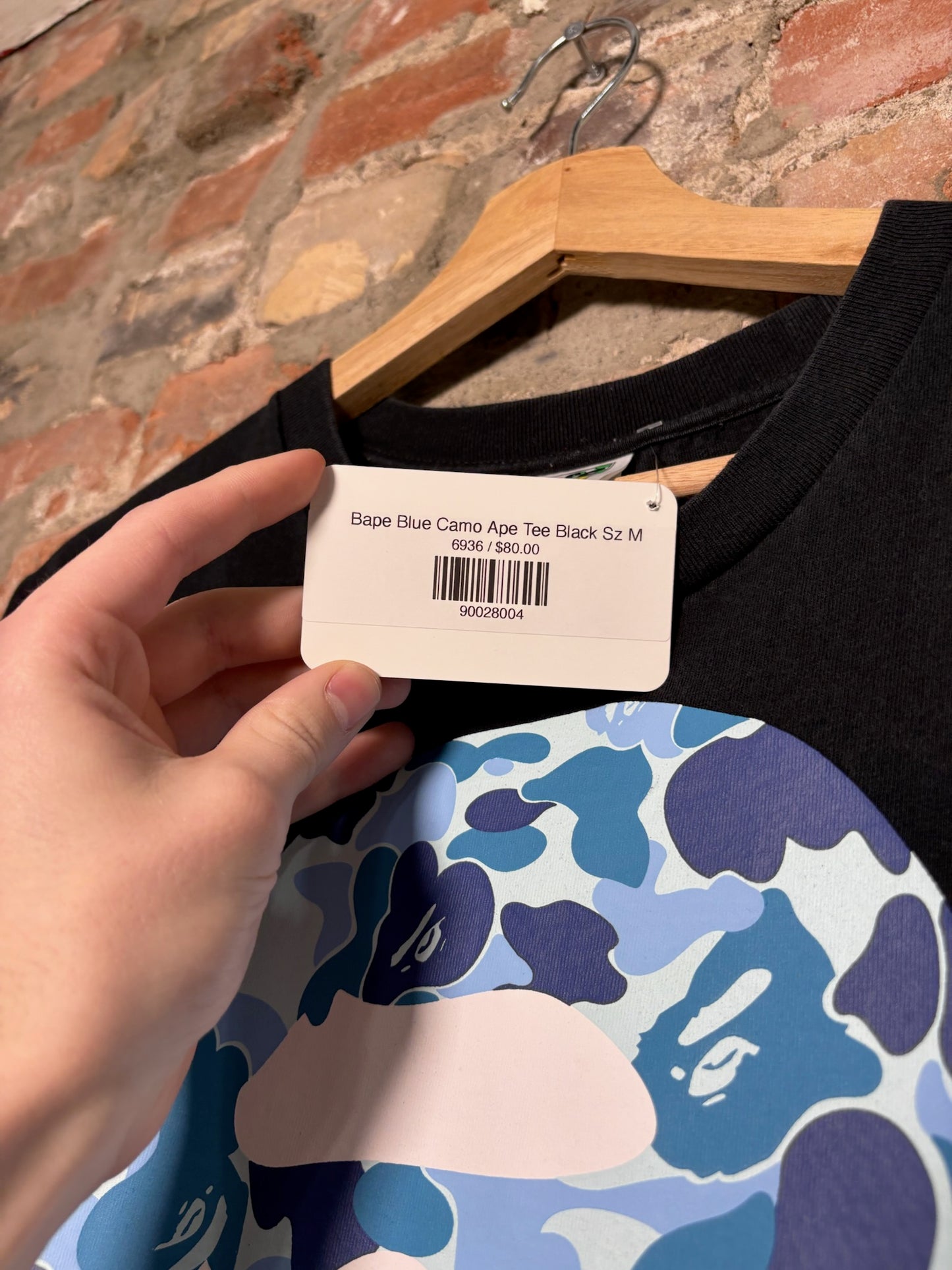 Bape Blue Camo Ape Tee Black Sz M