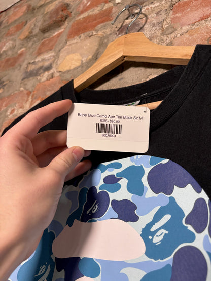 Bape Blue Camo Ape Tee Black Sz M