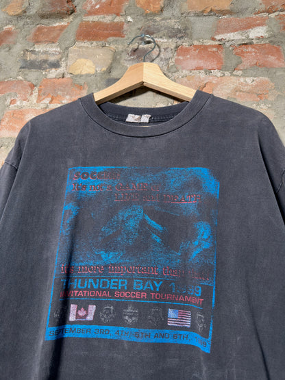 00s Umbro Soccer Faded Black Tee Sz L