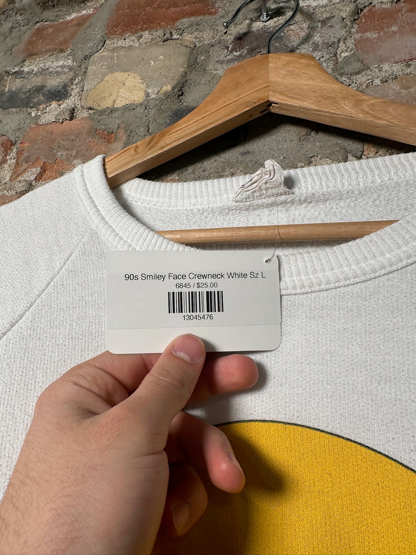 90s Smiley Face Crewneck White Sz L