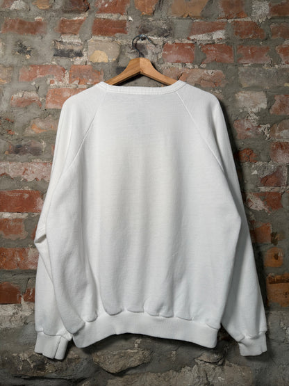 90s Smiley Face Crewneck White Sz L