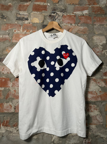 (M) CDG Navy Heart Tee White Sz