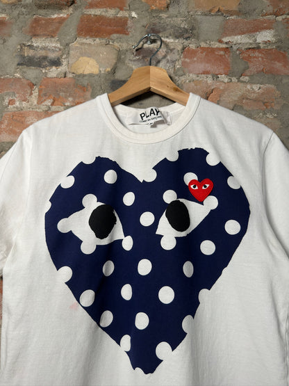 (M) CDG Navy Heart Tee White Sz
