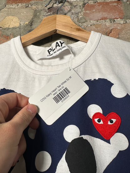 (M) CDG Navy Heart Tee White Sz