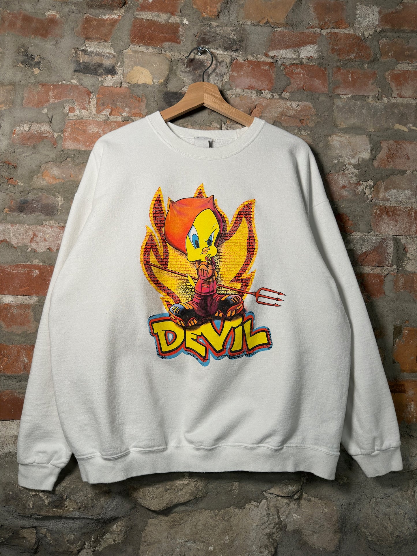 90s Looney Tunes Tweety Devil Crewneck White Sz XL