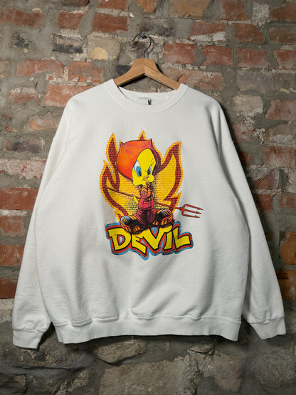 90s Looney Tunes Tweety Devil Crewneck White Sz XL