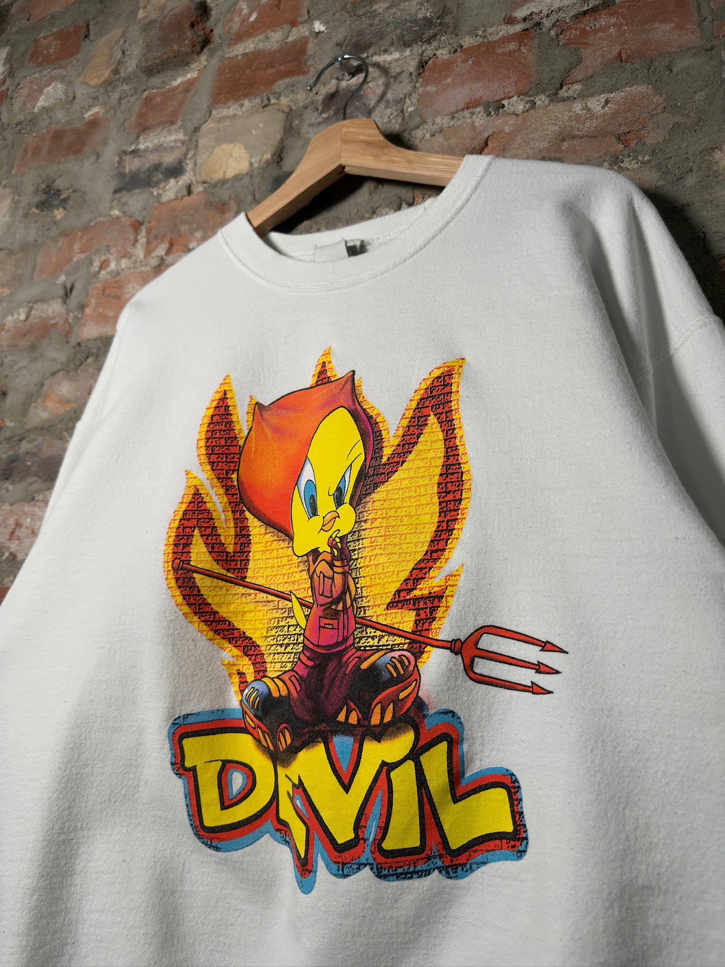 90s Looney Tunes Tweety Devil Crewneck White Sz XL