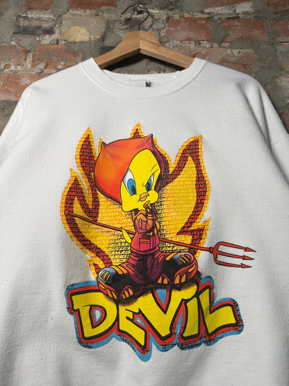 90s Looney Tunes Tweety Devil Crewneck White Sz XL
